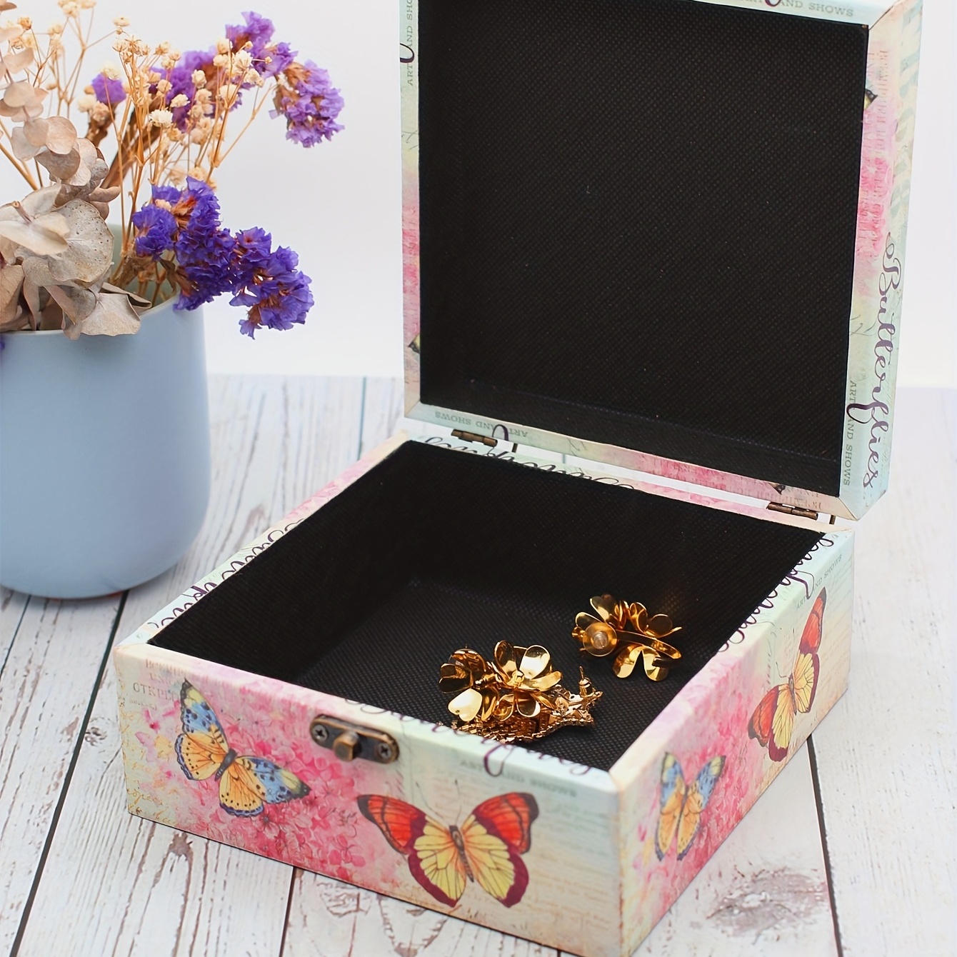 Vintage Butterfly Pattern Wooden Jewelry Organizer Box